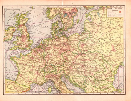 GERMANY, FRANCE, SWITZERLAND, CENTRAL EUROPE Antique original map 1908 - 第 1/1 張圖片