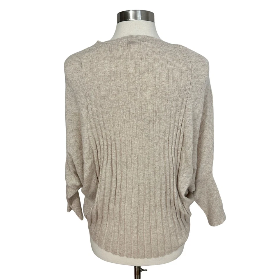 J. McLaughlin SMALL Doyle Oatmeal Beige Batwing Ribbed 100% Cashmere Sweater - Image 3 of 4