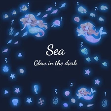 Glow in The Dark Stars Mermaid Wall Decals, Turtle Ocean Fish Stickers for Ceili