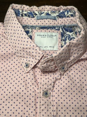 Denim & Flower Mens Large  Pink Geometric LS Button Up Shirt Micro Print