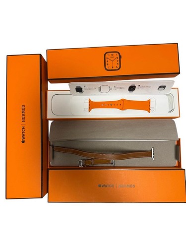Apple Hermes Orange Rubber Strap Brown Leather Strap Apple Watch Band with Box - 第 1/6 張圖片