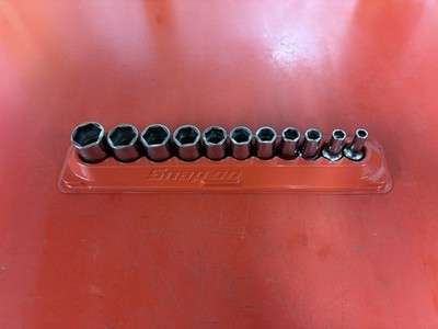 SNAP ON TOOLS USA 11pc 3/8 Dr SAE Semi-Deep 6pt FDX Socket Set 211YFSSY two used