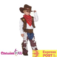 Kids Western Cowboy Costume - 4PC Wild West Rancher Set with Hat Vest Chaps