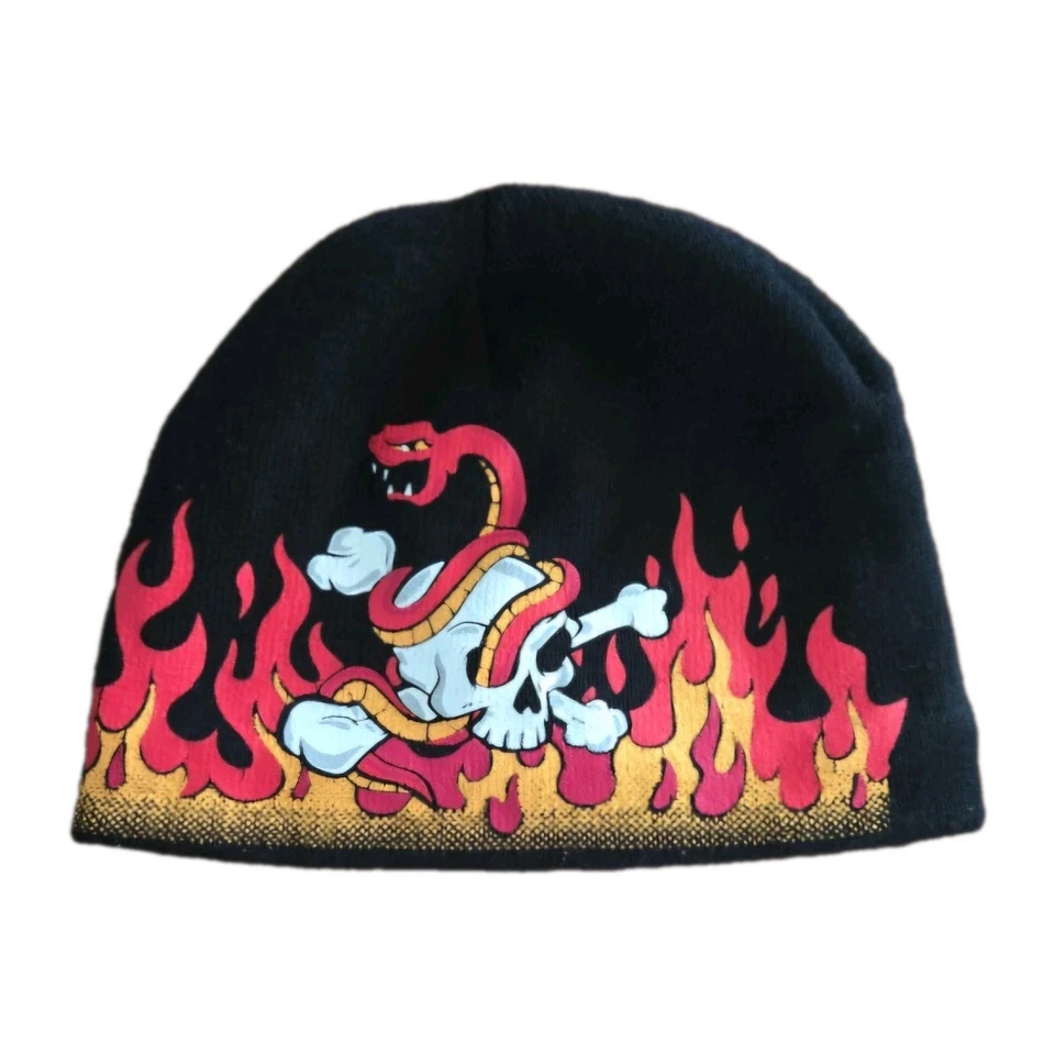 Joe Boxer Gorro Y2K Tejido Sombrero Llamas Calavera Serpiente Ropa de Calle Grunge Motocicleta Foto 4 de 4