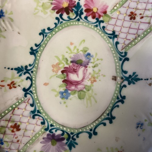 Victorian Cookie Plate Teal Medallion Rose Center, Gold Leaf 7" diameter #bsh - Picture 4 of 12