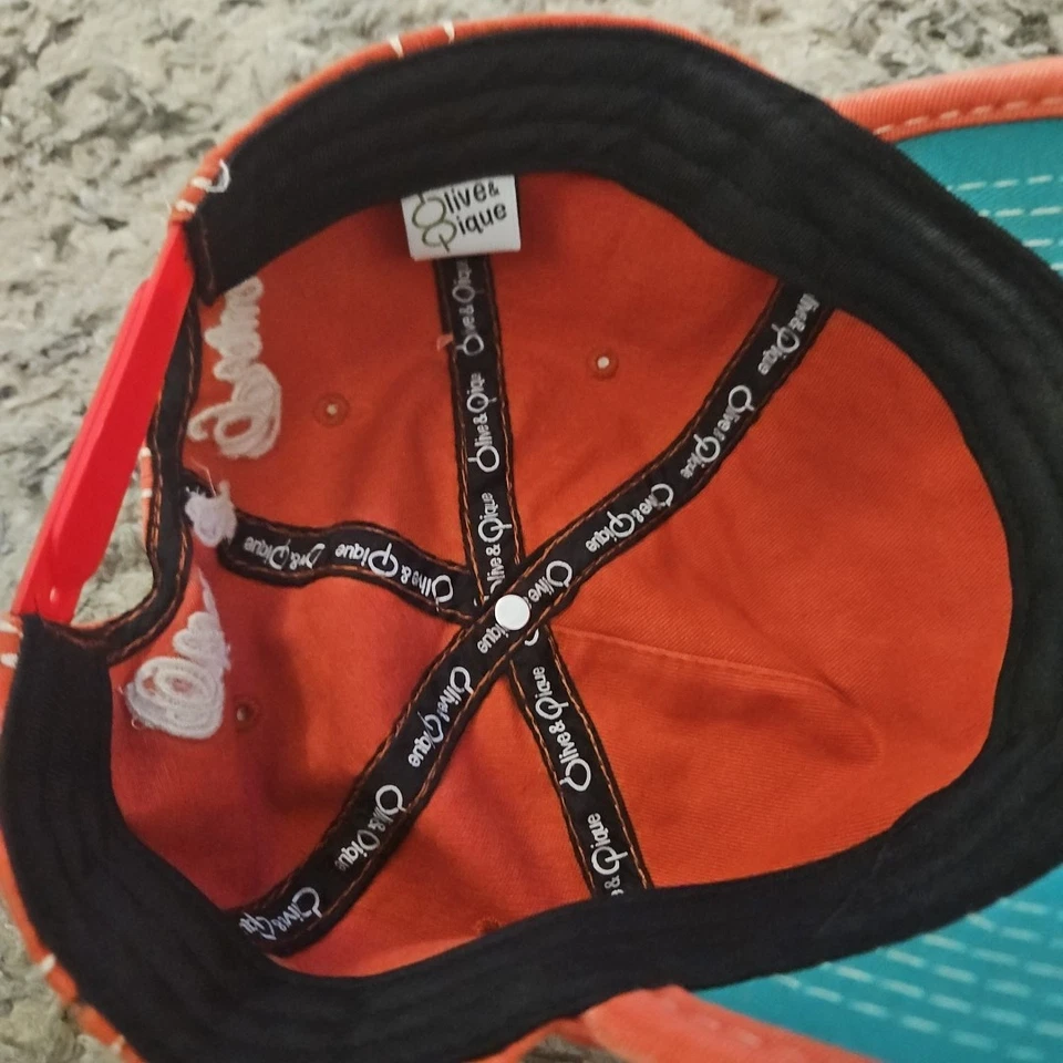 Olive And Pique Rhinestone Baseball Cap Orange And Teal Blue Women’s Adjustable - Image 3 of 3