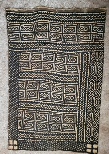 African Hand spun Woven Dyed Vintage Mud Cloth Throw Black, Cream, 36"x55"