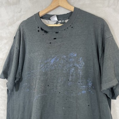 Vintage Black T-Shirt Mens XL Thrashed Distressed Sun Faded Burnout 90s USA Made