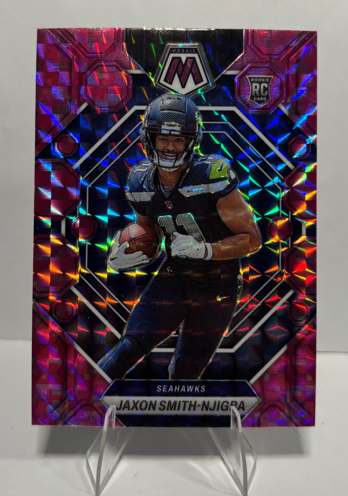 2023 Mosaic Pink Camo Prizm #331 Jaxon Smith-Njigba RC Rookie - Seattle Seahawks