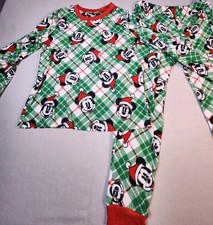 Disney Green Plaid Mickey Mouse Holiday Pajama Set with Red Trim