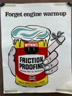 RARE VTG WYNN'S FORGET ENGINE WARM-UP LITHO DOOR POSTER SIGN NOS & MINT