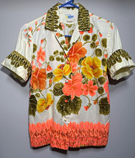 Vintage 60s 70s Ui-Maikai for Andrade Honolulu Hawaiian Shirt Neon Hibiscus
