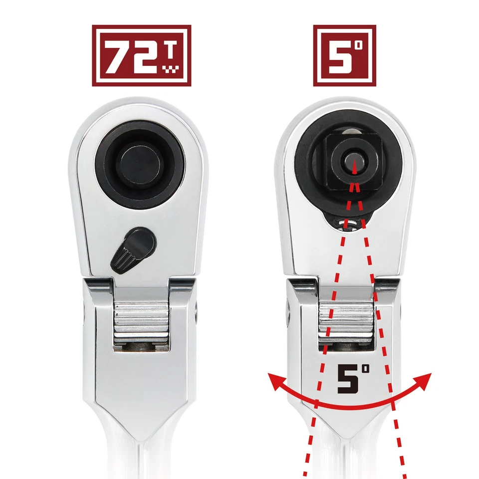 Powerbuilt 1/4 Inch Drive 72 Tooth Pro Tech 9 Inch Long Reach Flex Head Ratchet - Image 4 of 4