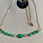 9CT GOLD FIRE OPAL AND ARIZONA TURQUOISE NECKLACE, NATURAL STONES, STAMPED 375