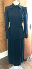 Vintage 1940s wool Gabardine suit large shoulders, tailored B 36