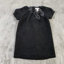 Janie and Jack Black Knit Sparkle Dress Girls 3T Satin Bow Fancy Formal Holiday