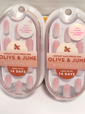 OLive & June Instant Press-On Nails. Oval, Medium, Rose Gradient Shimmer 2 packs