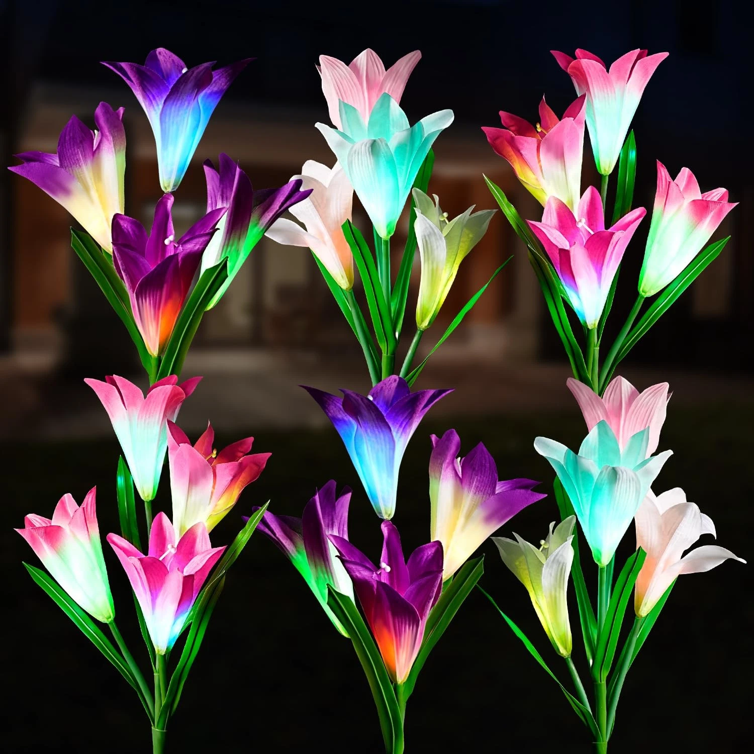 6 Pack Solar Garden Lights Outdoor, 7 Color Changing LED Waterproof Solar Pow...