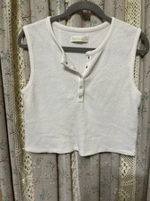 Abercrombie Fitch Ivory Waffle Knit Snap Henley Tank Top Small