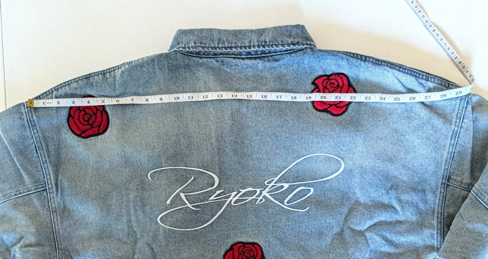 Ryoko Rain Reversible Rose Denim Work Jacket Faded Blue Embroidered Unisex XL - product detail image 7