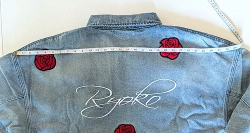 Ryoko Rain Reversible Rose Denim Work Jacket Faded Blue Embroidered Unisex XL image 7