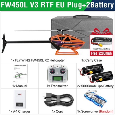 Fly Wing FW450L V3 6CH GPS 3D ACE Flugsteuerung RC RTF Hubschrauber 2 Akkus
