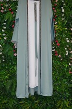 Light Green White Women's Kaftan Abaya with Embellished Trim all sizes