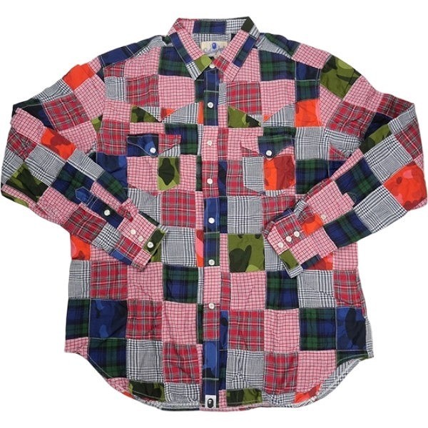 A BATHING APE Patchwork Multi Polo Shirt, Long Sl… - image 1