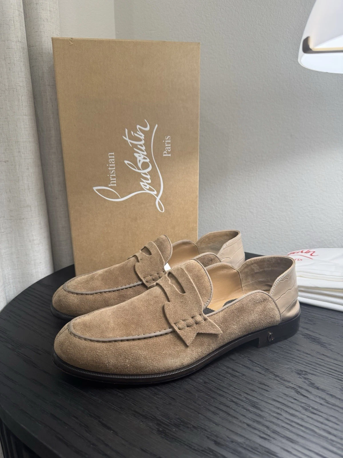 Christian Louboutin — Christian Louboutin Penny No Back Loafer Suede Brown 44