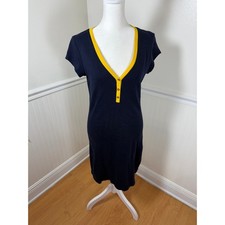 Tommy Hilfiger T-Shirt Dress Womens S Navy Blue Yellow V-Neck Cotton Preppy