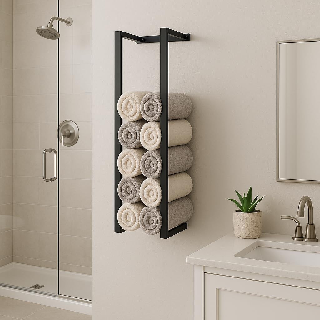 Wall Mounted Double Bar Towel Rack – Black Stainless Steel Bathroom & En-Suite