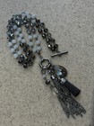 Premier Designs Necklace White Silver Glass Beads Lariat Tassell 34” — photo 2