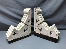 Antique VTG Pair Shabby White 10x13 Wood Corbel Porch Brackets Chic Old 1393-25B