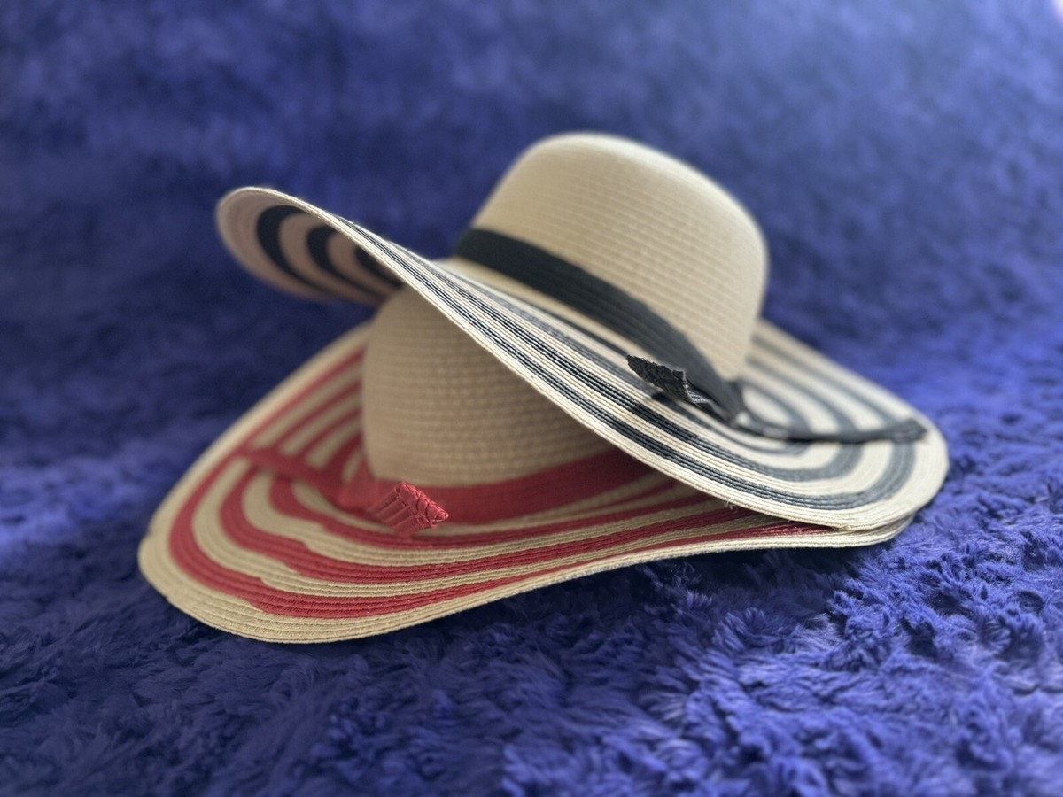 2Sun Sky- Floppy Hat- Sun Hat- Stripes- OS- Red Black- Summer Beach  Hat- CVS