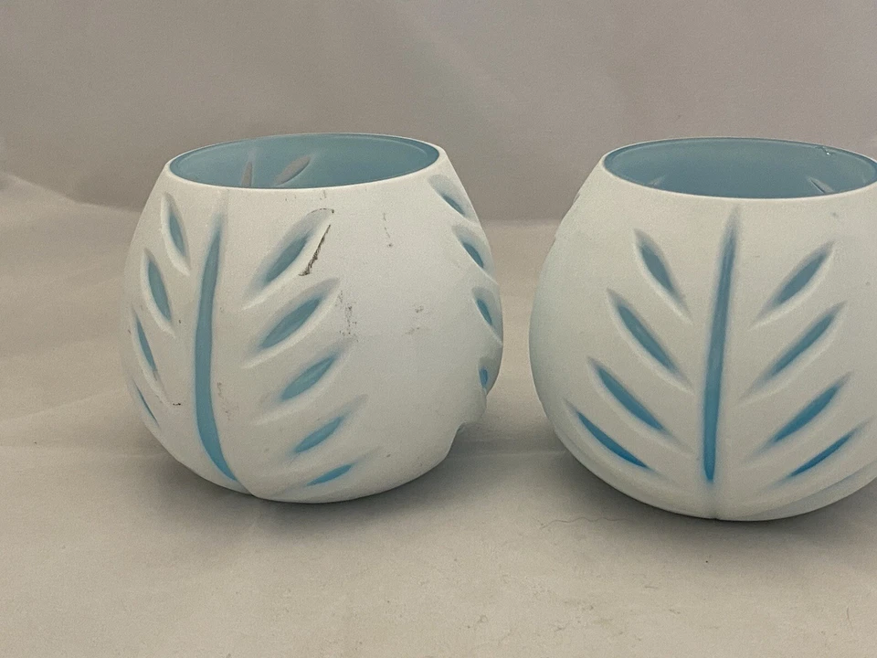 Juego de 2 candelabros únicos de luz de té de palma azul océano grabado esmerilado Foto 4 de 4