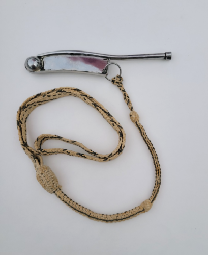 Antique Sterling Boatswain Bosun Whistle 6" w/ Original Braided Lanyard W.W. II