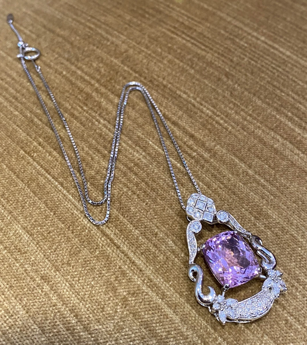 15.84 cts Kunzite Diamond Pendant in Platinum HM2251SE eBay