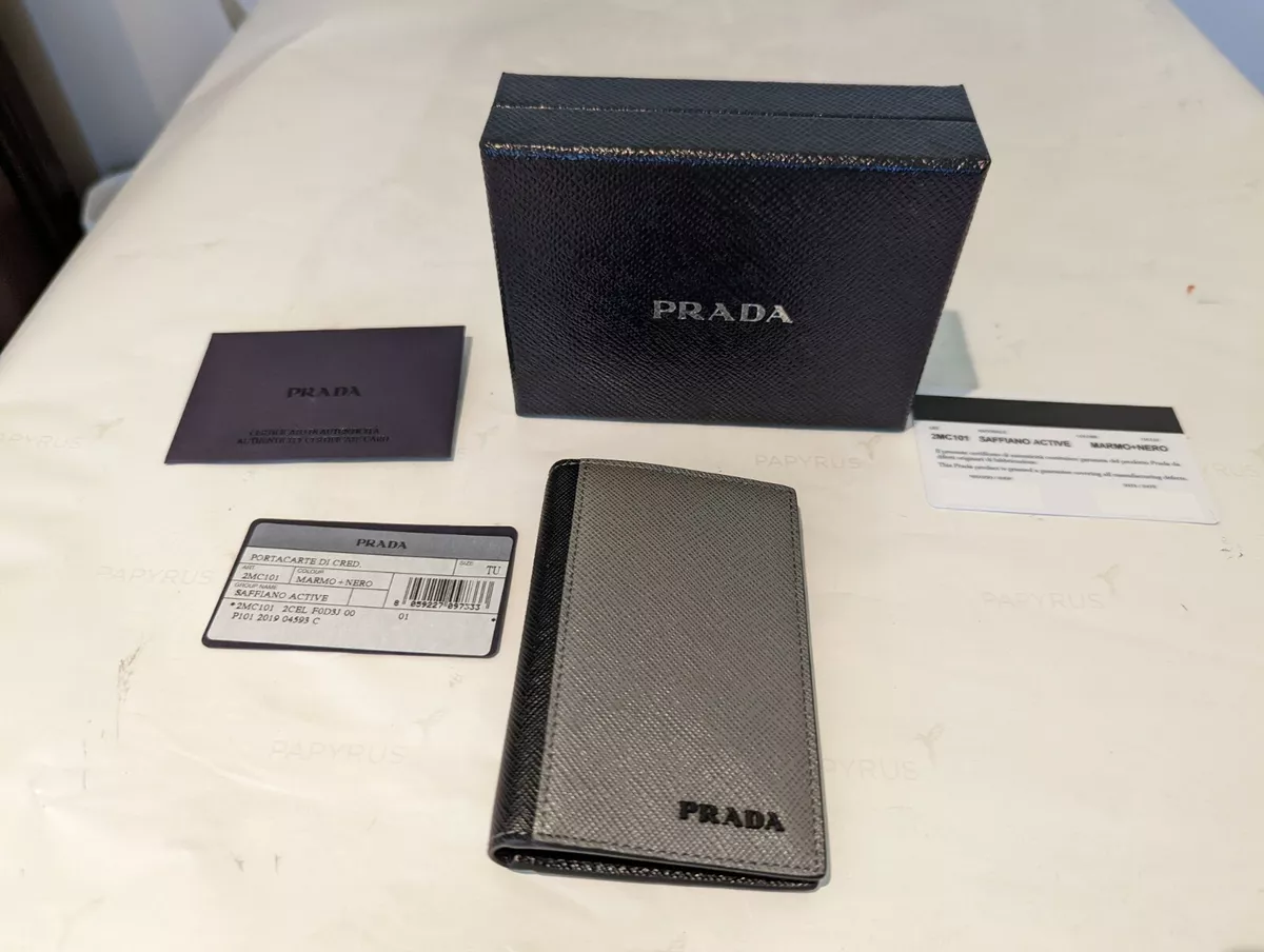 Men's Prada Saffiano Marmo (Gray) + Nero Color Card Holder Wallet 2MC223