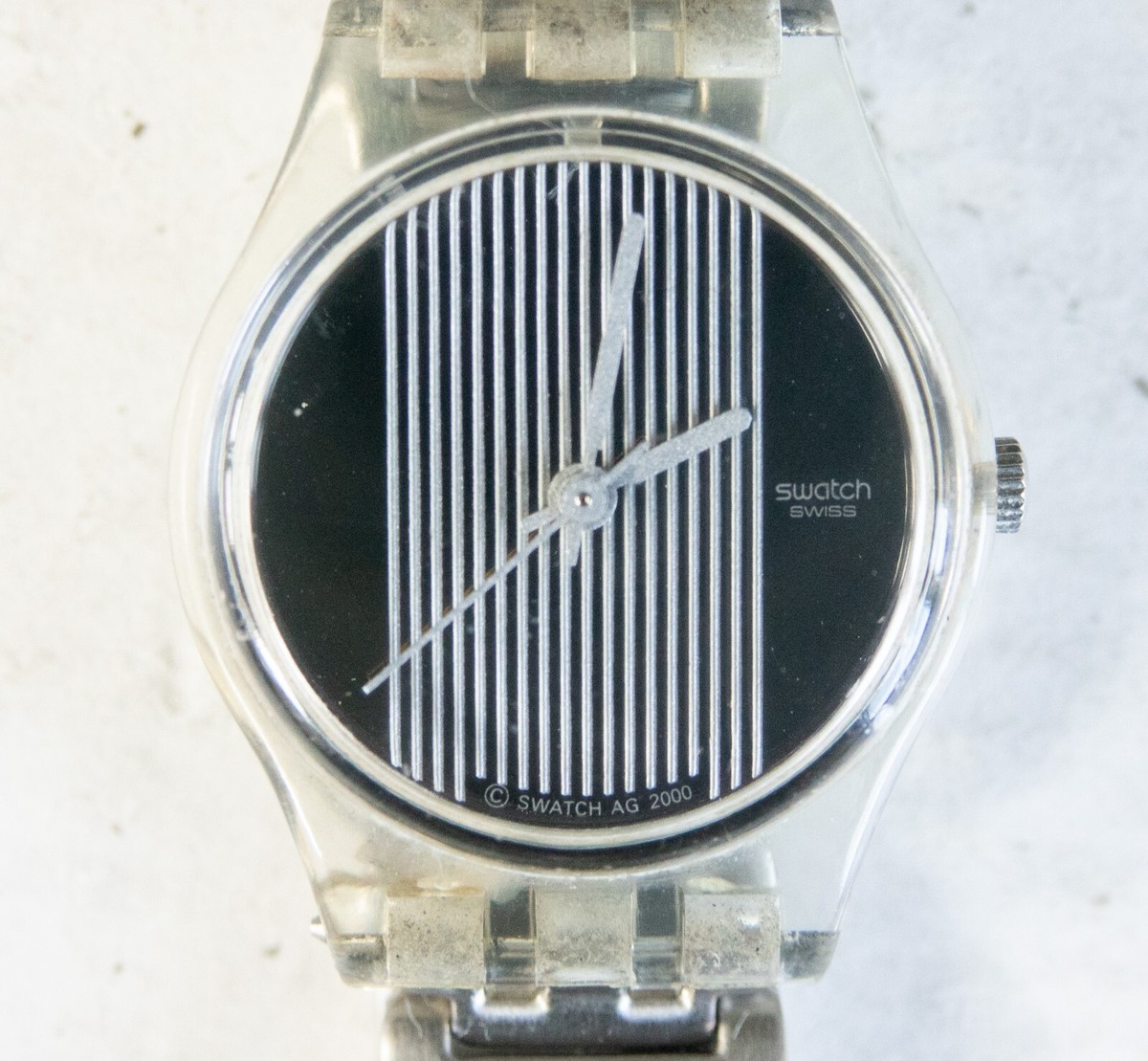 Swatch Ladies Watch Shiny Silver Face Stainless Steel Strap 2000 VERY GOOD