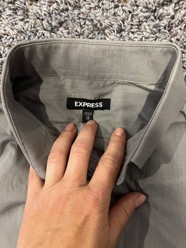 EXPRESS MEN'S Solid Stretch Button UpDress Shirt - GREY XS Black Dress Pants - Picture 6 of 8