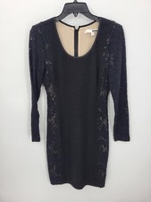 Tracy Reese Top Womens 8 Black Textured Lace Mix Bodycon Long Sleeve Career