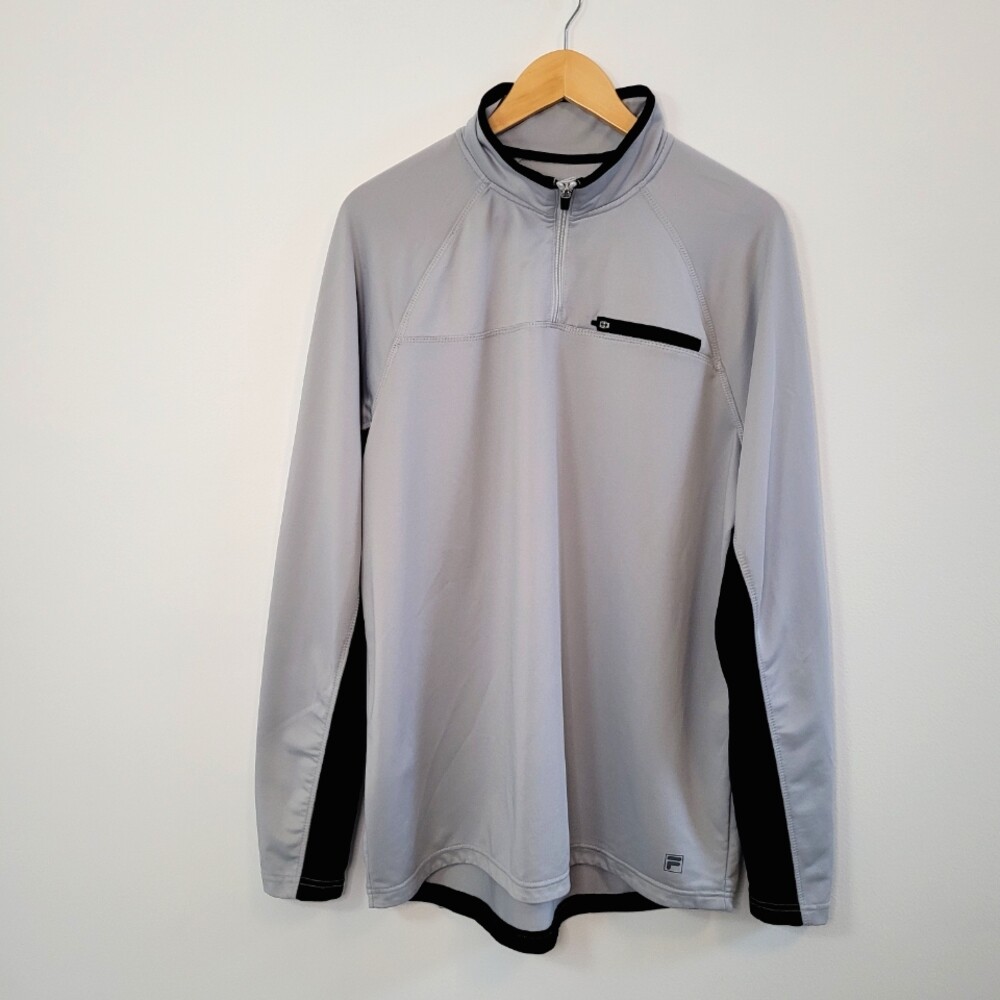 Maglione uomo Fila grigio chiaro e nero manica lunga 1 4 zip taglia large