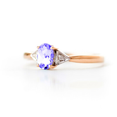 14K. MASSIVER GOLDRING MIT DIAMANTEN & TANSANIT (Roségold)