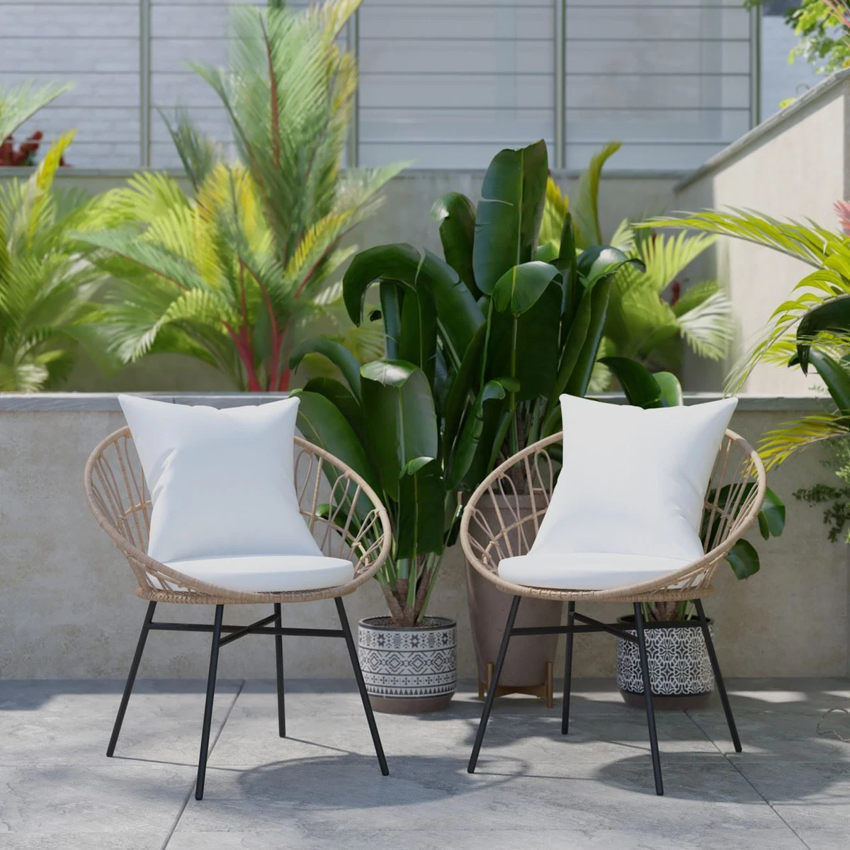 Devon Set of 2 Indoor Outdoor Modern Papasan Patio Chairs Rope