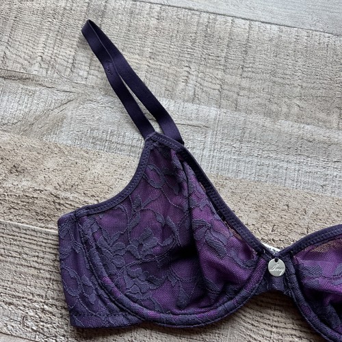 DKNY Signature Demi Lace Bra 32B Purple Underwire Nonpadded Sheer New - Picture 3 of 14