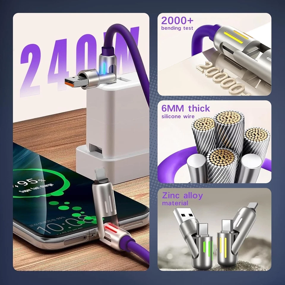 USB-шнур зарядки для iPhone ipad ноутбука Samsung устройство зарядки, 5 футов фиолетовый - Изображение 3 из 4