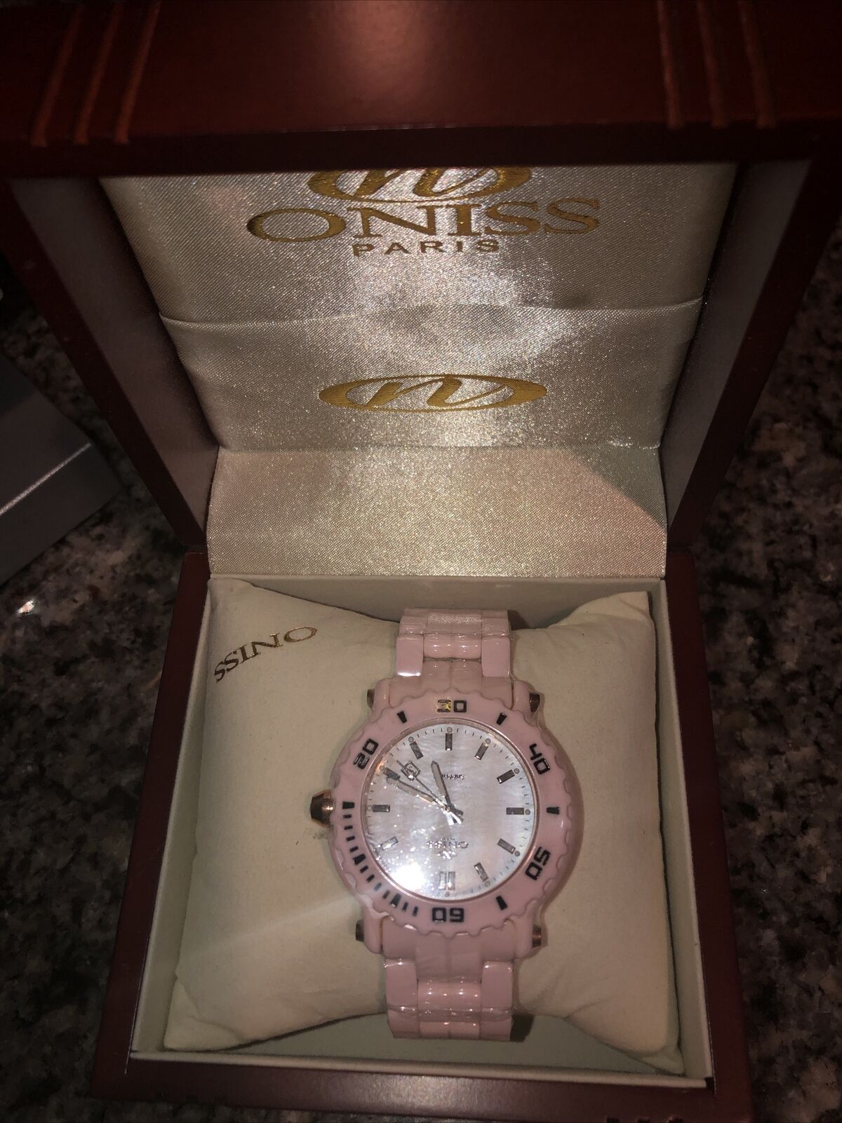 Oniss Paris Oversized HI TECH Ceramic pink dial swiss Watch ON8110 NEW