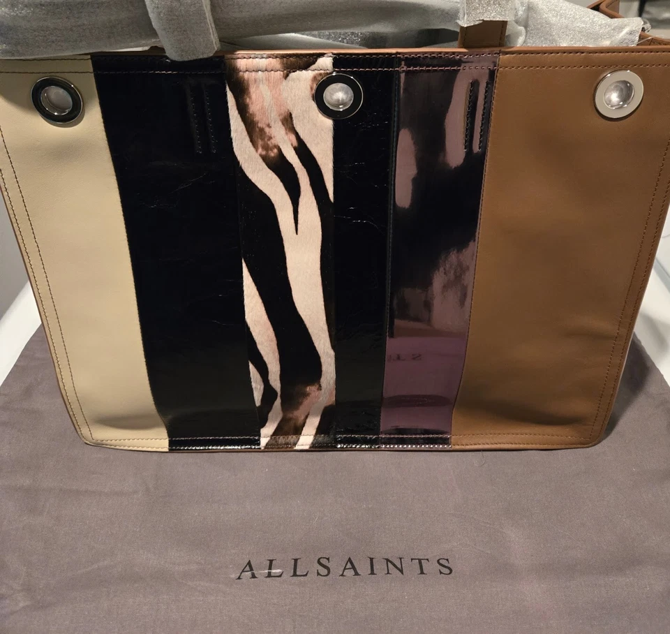 Bolso de Mano AllSaints Capitán a Rayas Solapa Cuero de Becerro Genuino NUEVO CON ETIQUETAS ¡PERFECTO PRECIOSO! Foto 3 de 4