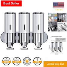 Wall Mounted Shower Pump Dispenser - Holds Shampoo, Soap, Conditioner - Silver