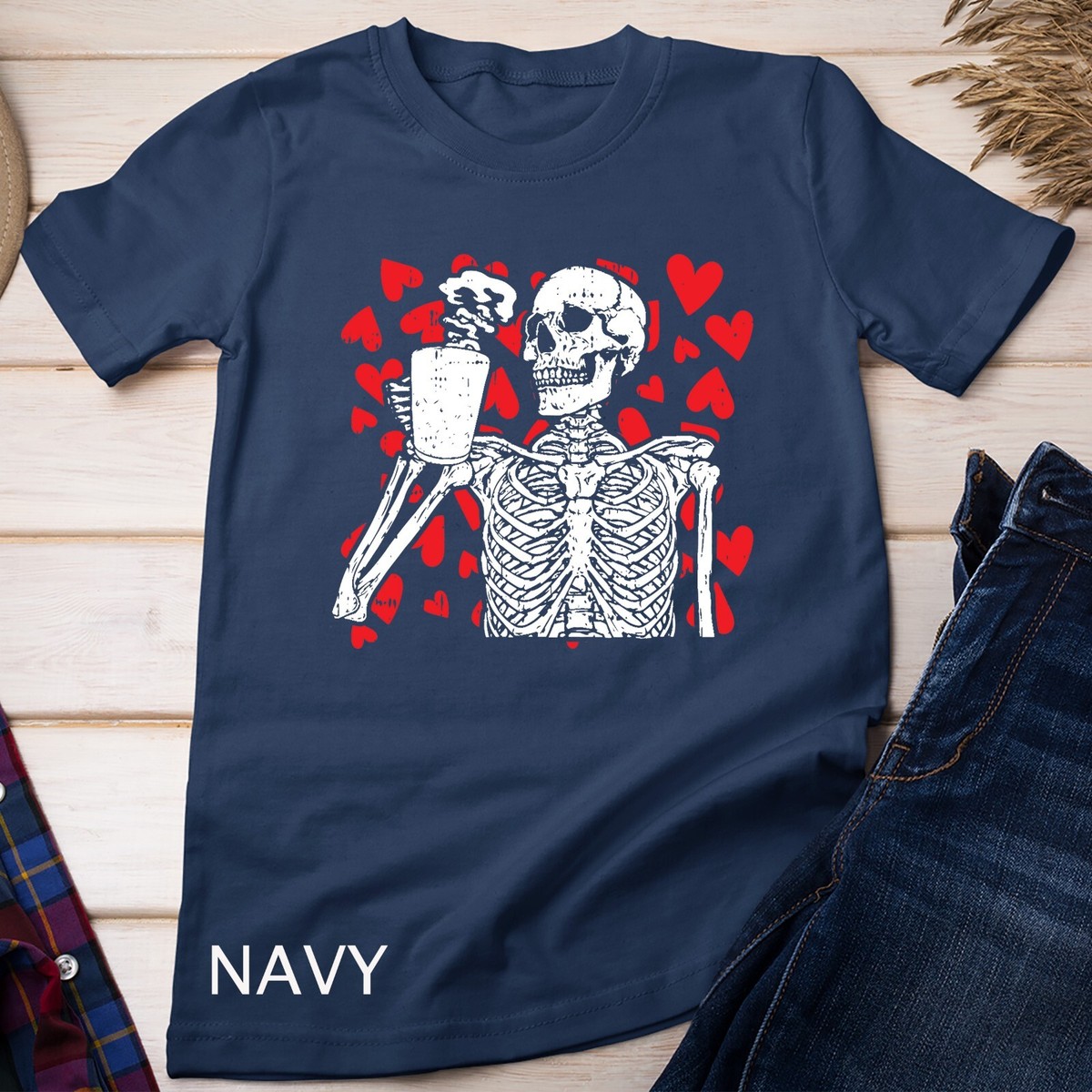 Valentine's Day Shirts For Women - Oversized Skeleton Love Heart Graphic Tee, Casual Tops